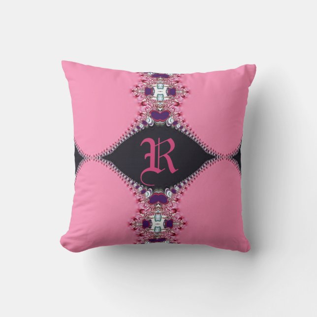 Sweet Pink Lacy Design Monogram Kissen (Vorderseite)