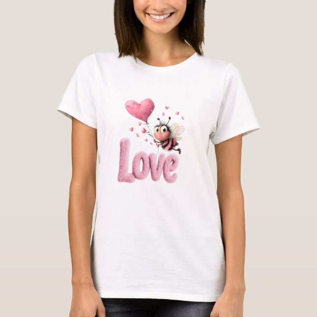 Sweet Pink Love Bee Heart Valentine's Day  T-Shirt (Vorderseite)