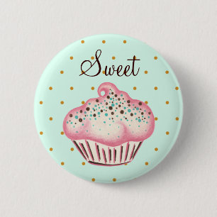 Sweet Pink Mint Cupcake Button