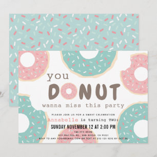 Sweet Pink & Mint Green Sprinkles Donut Geburtstag Einladung