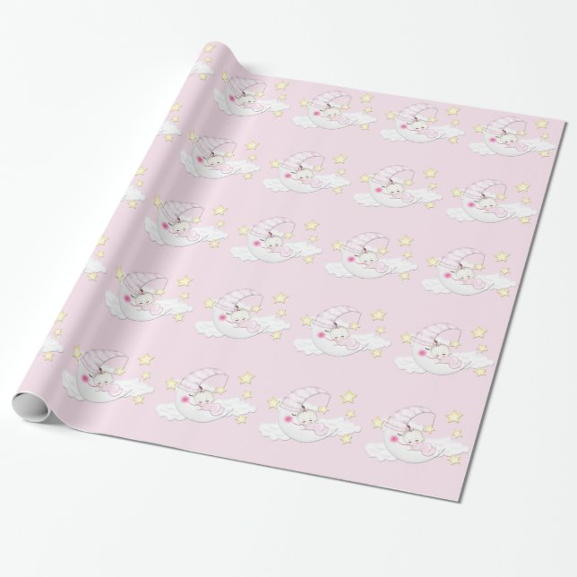 Sweet Pink Moon Baby Girl Geschenkpapier (Ungerollt)