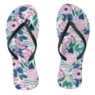 Sweet Pink Navy Blume Aquarellmuster Flip Flops