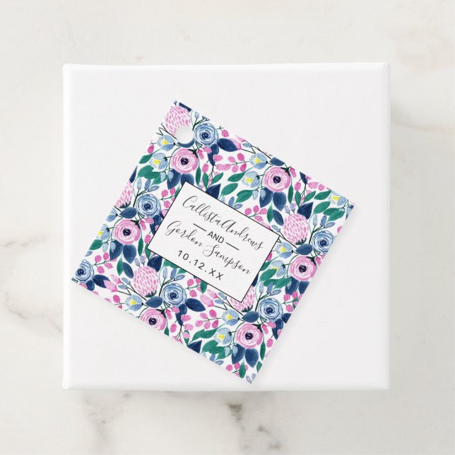 Sweet Pink Navy Blume Aquarellmuster Geschenkanhänger (Beispiel)