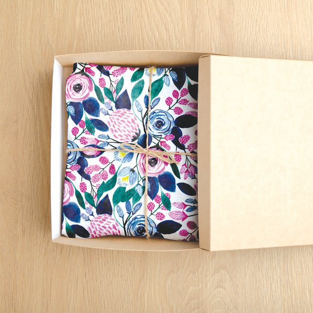 Sweet Pink Navy Blume Aquarellmuster Seidenpapier (Von Creator hochgeladen)