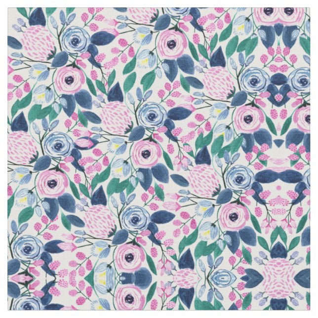 Sweet Pink Navy Blume Aquarellmuster Stoff (Nahaufnahme)