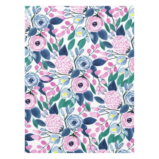 Sweet Pink Navy Blume Aquarellmuster Tischdecke (Vorderseite)