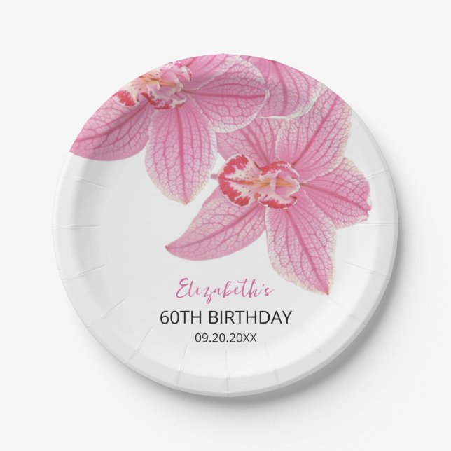 Sweet Pink Orchid Blumengrün Geburtstag Pappteller (Vorderseite)