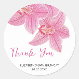 Sweet Pink Orchid Floral Geburtstag Vielen Dank Runder Aufkleber