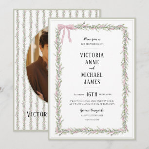 Sweet Pink Ribbons & Greenery Vintage Wedding Einladung