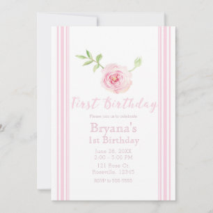 Sweet Pink Rose Floral Girls Erster Geburtstag Einladung