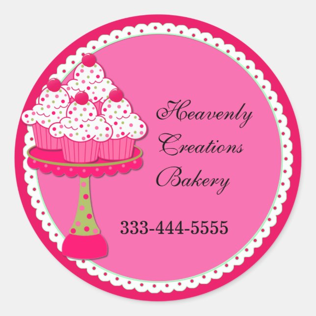 Sweet Pink Round Cupcake Bakery Stickers (Vorderseite)