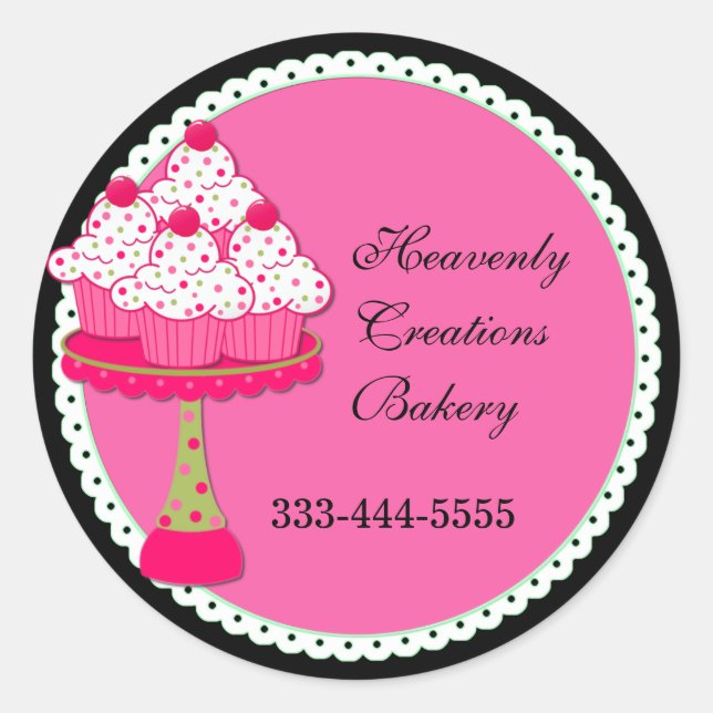 Sweet Pink Round Cupcake Bakery Stickers (Vorderseite)
