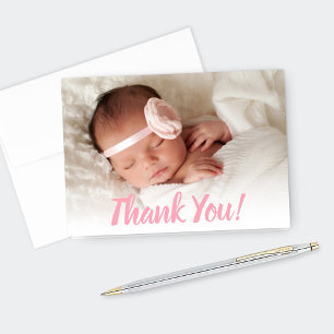 Sweet Pink Script Baby Girl Foto Dankeskarte