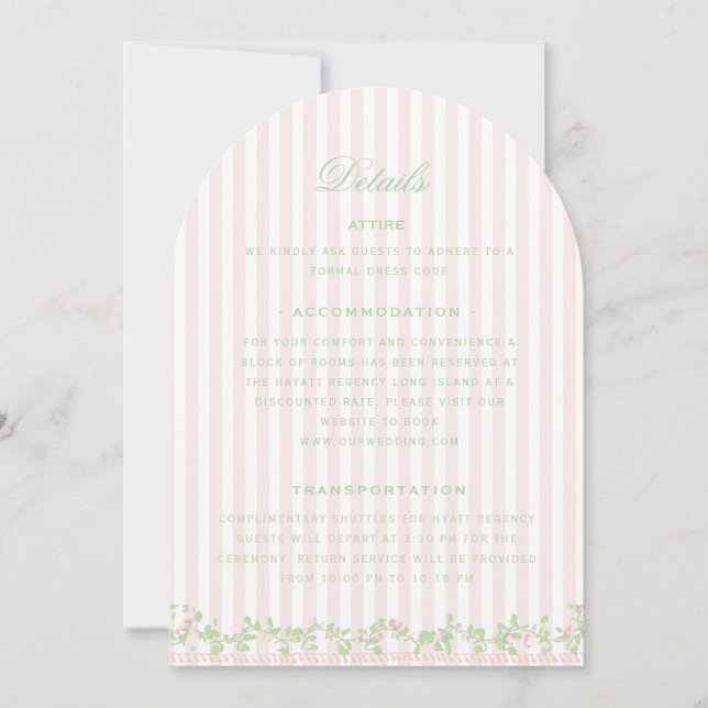 Sweet Pink Stripe Wedding Details Enclosure Card Einladung (Vorderseite)