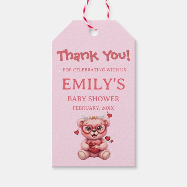 Sweet Pink Teddy Bear Baby Shower  Geschenkanhänger (Vorderseite)