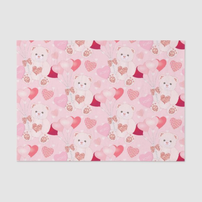 Sweet Pink Teddy Bear Heart Ballon Valentinstag Seidenpapier (Vorderseite)