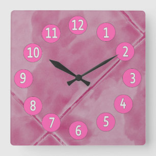 Sweet Pink Tiles with White Digits Quadratische Wanduhr