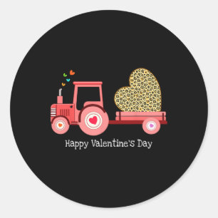 Sweet Pink Traktor mit Leopard Herz Happy Valent Runder Aufkleber