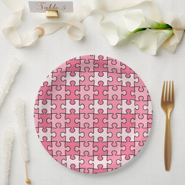 Sweet Pink und Black Puzzle Stücke Pappteller (Hochzeit)