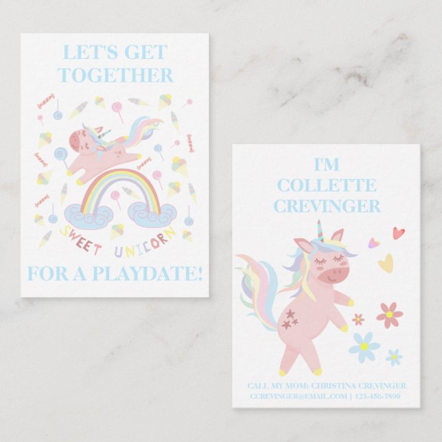 Sweet Pink Unicorn Mommy Calling Card Visitenkarte (Vorne/Hinten)