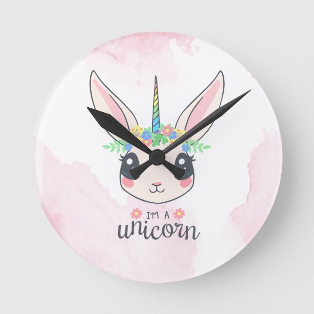 Sweet Pink Unicorn Runde Wanduhr (Vorderseite)