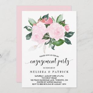 Sweet Pink Watercolor Rose Engagement Party Einladung