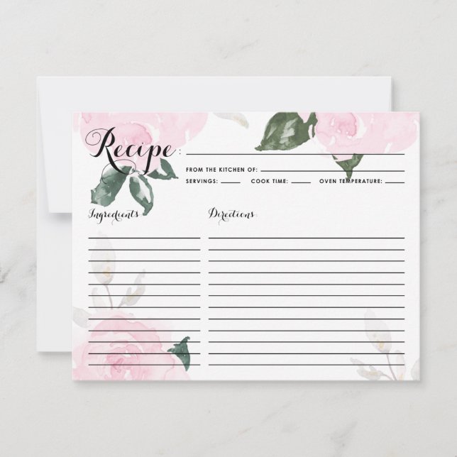 Sweet Pink Watercolor Rose Rezept Karte (Vorderseite)