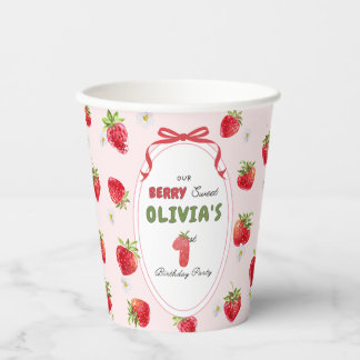 Sweet Pink Watercolor Strawberry Erster Geburtstag Pappbecher