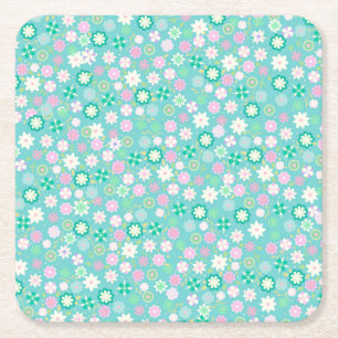Sweet Pink White Aquamarin Ditsy Floral Pattern Rechteckiger Pappuntersetzer
