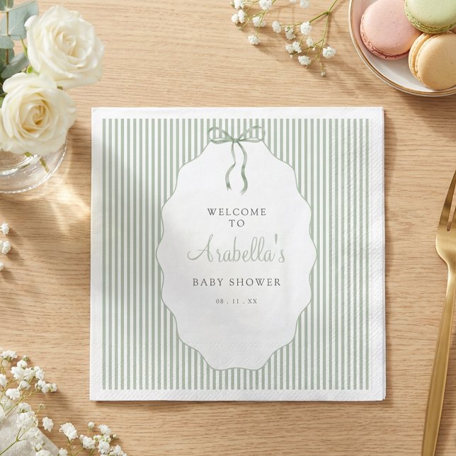 Sweet Pinstriped Green Bow Baby Shower Serviette (Von Creator hochgeladen)