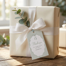 Sweet Pinstriped Green Bow Baby Shower Thank You Geschenkanhänger