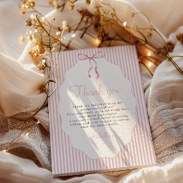 Sweet Pinstriped Pink Bow Graduation Dankeskarte