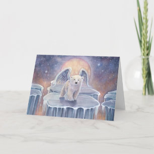 Sweet Polar Bear Cub Angel Wildlife Fantasy Art Feiertagskarte