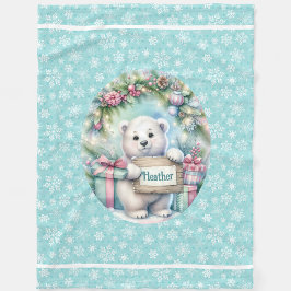 Sweet Polar Bear Personalize Name Christmas Baby Fleecedecke