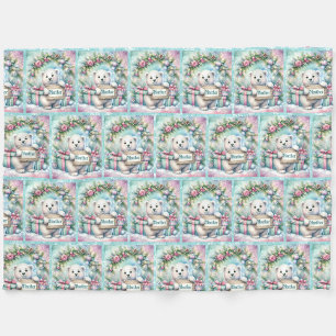 Sweet Polar Bear personalize Name Christmas Fleecedecke