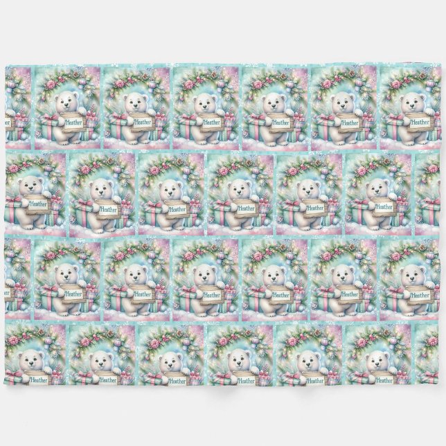 Sweet Polar Bear personalize Name Christmas Fleecedecke (Von Creator hochgeladen)