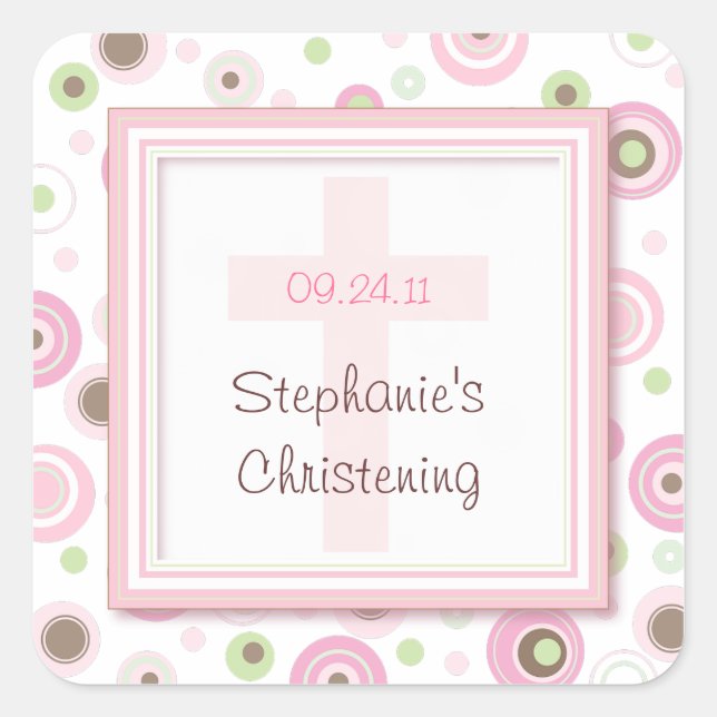 Sweet Polka Dot Cross Christening Taufen Sticker (Vorderseite)