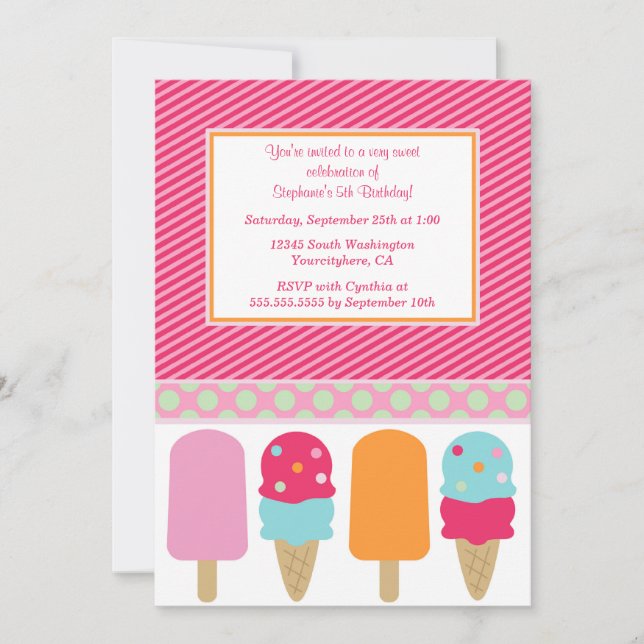 Sweet Popsicles Mädchen Geburtstagsfeier Einladung (Vorderseite)