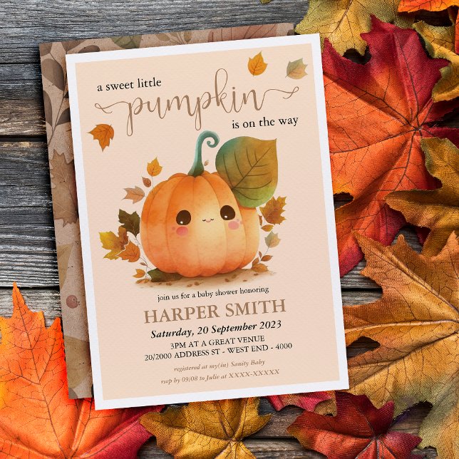 Sweet Pumpkin Fall Baby Dusche Einladung ( Embrace the charm of the season with our heartwarming little pumpkin Baby Shower invitation. )