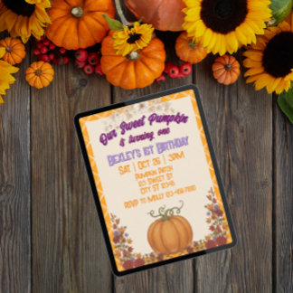 Sweet Pumpkin One, Orange Floral 1st Birthday Einladung
