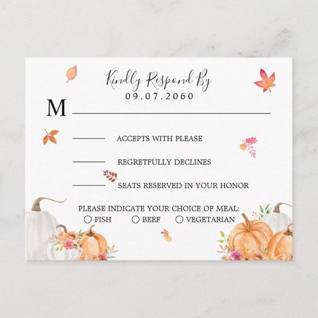 Sweet Pumpkin Wedding RSVP Card Einladungspostkarte (Vorderseite)