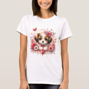 Sweet Puppy mit Blumenstrauß T-Shirt