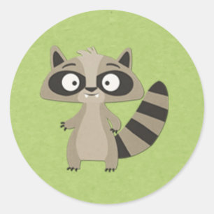 Sweet Raccoon auf Green Runder Aufkleber