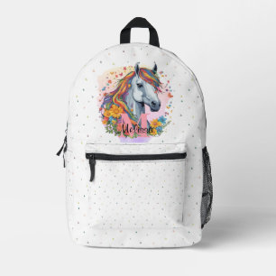 Sweet Rainbow Horse Pink Name Monogram Animal Bedruckter Rucksack