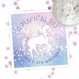 Sweet Rainbow Unicorn Glittery Birthday Party Name Serviette