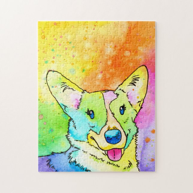 Sweet Rainbow Watercolor Corgi Jigsaw Puzzle (Vertikal)