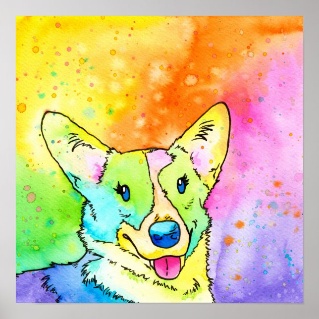 Sweet Rainbow Watercolor Corgi Poster (Vorne)