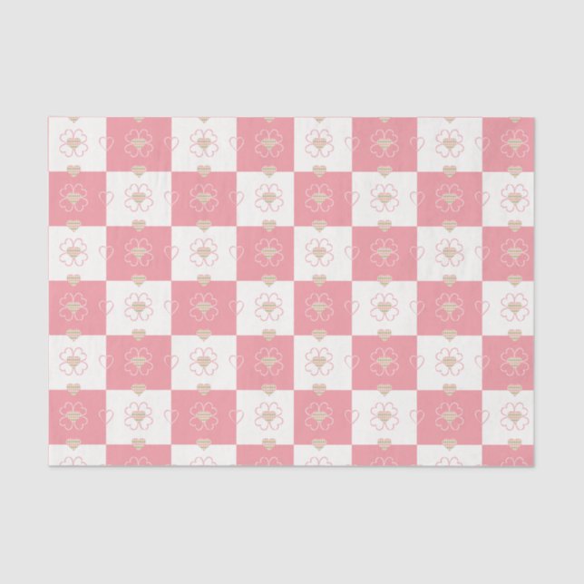 Sweet Raute Hearts Checkered Tissue Paper Seidenpapier (Vorderseite)