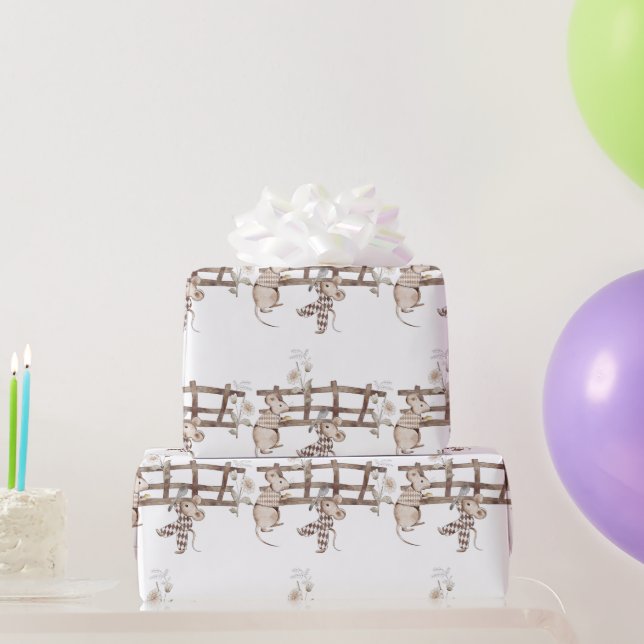 Sweet Raute Maus mit Löffel, Zaun, Maus Geschenkpapier (Partygeschenke)