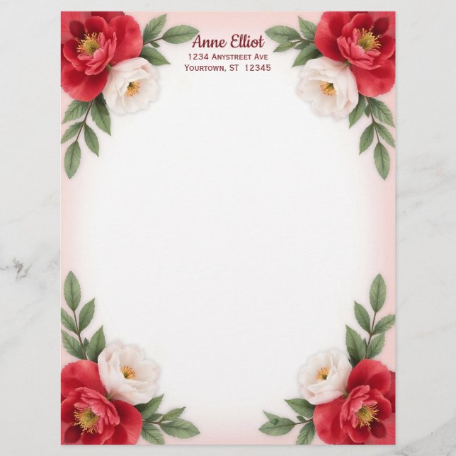 Sweet Red and White Flowers Stationery Paper Briefbogen (Vorderseite)